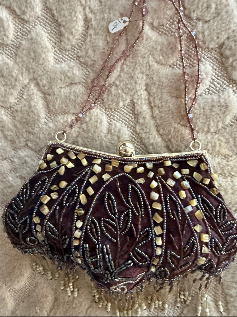 Beaded Evening Clutch Bag in Deep Burgundy w/gold and multi bead work. NWT